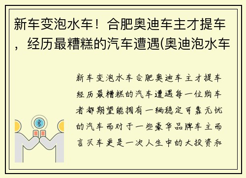 新车变泡水车！合肥奥迪车主才提车，经历最糟糕的汽车遭遇(奥迪泡水车维修费用)