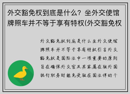 外交豁免权到底是什么？坐外交使馆牌照车并不等于享有特权(外交豁免权百科)