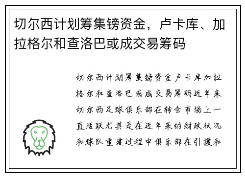 切尔西计划筹集镑资金，卢卡库、加拉格尔和查洛巴或成交易筹码
